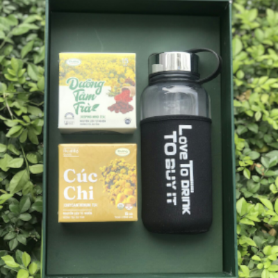 Hộp Quà Dưỡng Tâm Trà + Cúc Chi Trà + Bình thủy tinh 1L