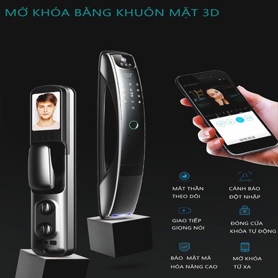 Khóa cửa thông minh - Mã: D06 (Chức năng: mật mã, thẻ từ, vân tay, chìa khoá cơ, app điện thoại, nhận diện khuôn mặt)